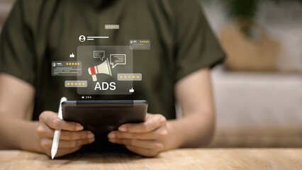 Digital Advertising and Social Media Marketing on Tablet