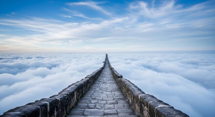 Great Wall of China Extends Above Clouds. Concepts: Travel, Success. Ideal for marketing, web design.