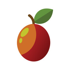 Stylized Plum with Leaf Illustration on White Background 