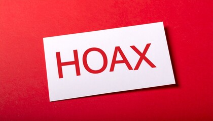Hoax Word on White Card on Red Background
