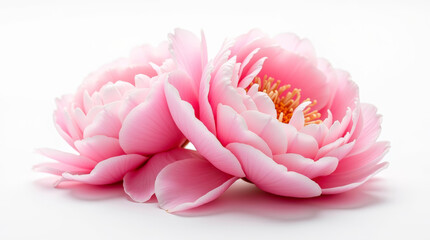 Soft pink peonies in full bloom with delicate petals and elegant floral aesthetic on a white background