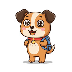 Fototapeta premium Cute cartoon dog character smiling with a backpack 
