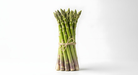 Fototapeta premium Fresh Asparagus Bundle on White Background, Healthy Eating Concept