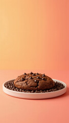 Delicious Single Chocolate Chip Cookie on a Plate with Chocolate Chips Ready to Eat Dessert Treat