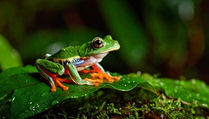 Obraz premium Glass frog resting on a leaf, vibrant