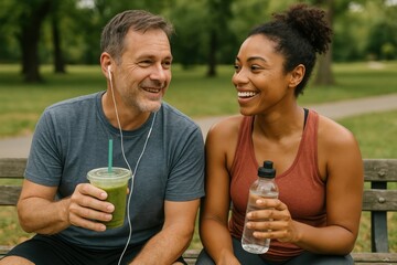 Happy couple enjoying outdoor exercise.