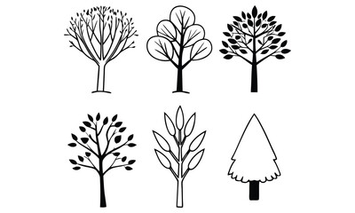 Fototapeta premium Variety of trees in line art style.
