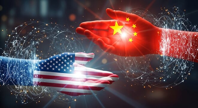 Global connection USA China hands networking future technology abstract - Powered by Adobe