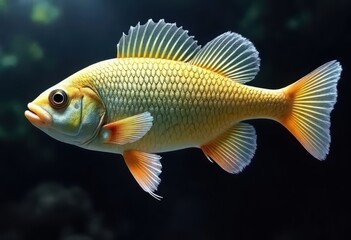 Yellow Perch Fish Swimming in Freshwater, Nature Close-Up