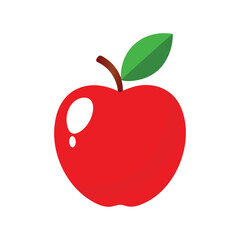 Red Apple with Green Leaf on White Background 