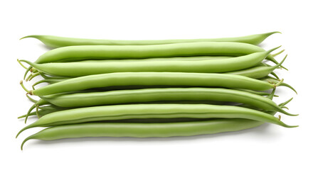 Fresh Green Beans Stacked on White Background, Healthy Eating Concept