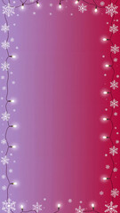 Festive Winter Holiday Background with Snowflakes and String Lights for Christmas and New Year Celebrations with a Purple and Red Gradient