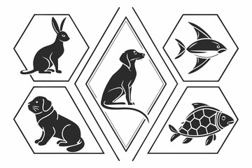 Fototapeta premium Diverse Animal Silhouettes in Geometric Frames.