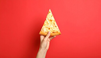 Delicious Pizza Slice on Vibrant Red Background