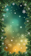 Festive Winter Background with Pine Branches Snowflakes and Bokeh Lights for Christmas and New Year Holiday Season Celebrations