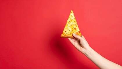 Classic Cheese Pizza Slice on Red Background