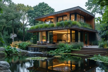 Fototapeta premium innovative green building designs, integrating nature with modern living spaces