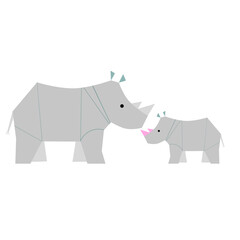 Rhinoceros and baby , flat vector art of armored savanna mammals. Cartoon-style horned pair for nature education, wildlife protection themes, eco books and safari-themed kids content