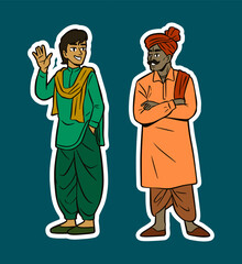 Two Indian Men in Traditional Attire, Posing and Waving