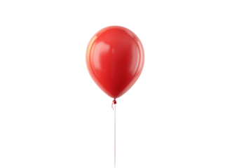 Shiny red balloon with string floating against black glossy helium, Isolated, Png Transparent Background