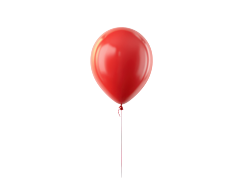 Shiny red balloon with string floating against black glossy helium, Isolated, Png Transparent Background - Powered by Adobe