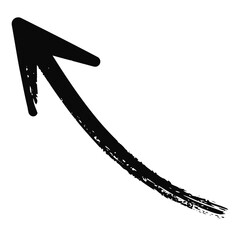Hand-drawn black curved arrow with a rough, textured brush stroke style pointing upwards.