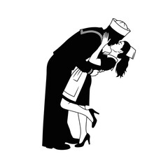 Vector art of sailor kissing nurse in a romantic embrace, isolated on white background
