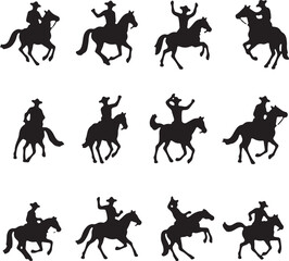 Black vector silhouettes of running wild horses, perfect for farm animal and nature illustration collections