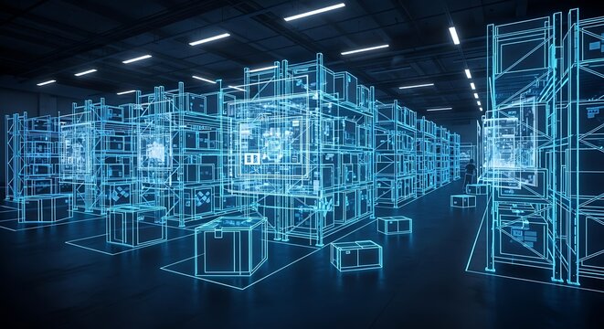 Photo of digital warehouse with advanced technology and automation for logistics management