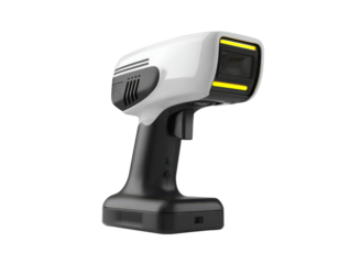 White and black handheld scanner with yellow accents device technology, Isolated, Png Transparent Background