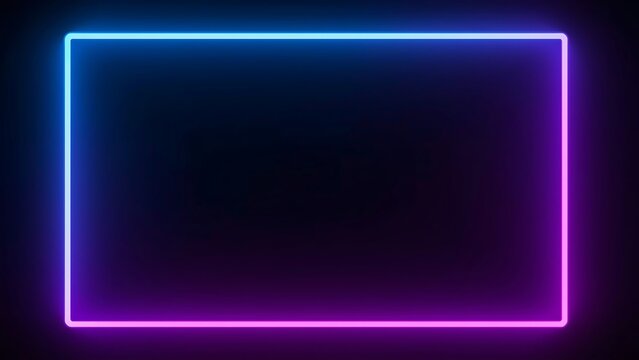 Photo of blue and purple neon rectangle border on dark background - Powered by Adobe