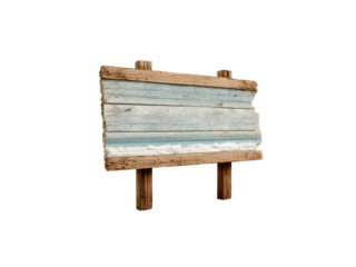 Weathered wooden beach sign with blue and white accents rustic, Isolated, Png Transparent Background
