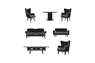 Collection of vintage black and white furniture silhouettes