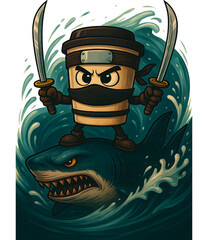 Italian Brainrot Meme Character Tralalero Tralala and Cappuccino Assassino