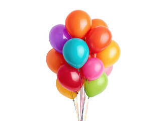 Vibrant colorful balloons floating against a dark background bunch party, Isolated, Png Transparent Background