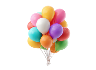 Colorful floating balloons tied together celebration, Isolated, Png Transparent Background