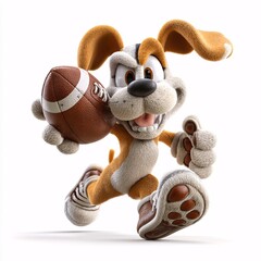 Playful Cartoon Dog with American Football in 3D Clipart Style on White Background