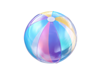 Colorful beach ball with translucent panels and white valve inflatable round, Isolated, Png Transparent Background