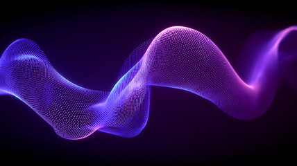 Fototapeta premium A flowing ribbon of violet and blue dots twists through space, visualizing dynamic data streams and the fluid energy of advanced communication technology in a futuristic digital environment. 