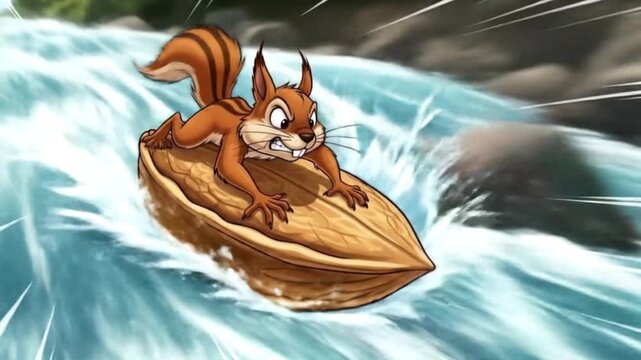 Animated Squirrel Surfing a Nut Down River &ndash; Fun Storytelling Content for Education