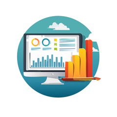 Data Analysis on Computer with Charts and Graphs, Business Analytics, Reports and Financial Information.