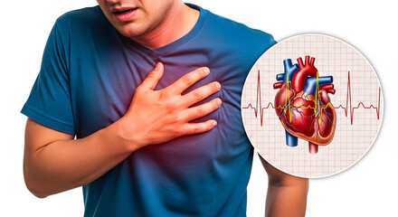 Man experiencing chest pain, symbolizing heart attack or cardiac issue