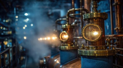 Obraz premium Industrial revolution unleashed steampunk factory in a brass-fitted gas