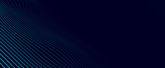 Fototapeta premium Wave of particles on dark background. Technology backdrop. Pattern for presentations. 3d