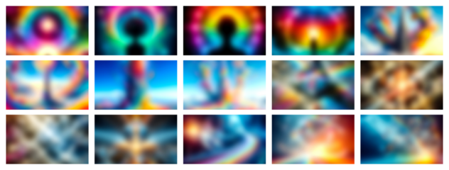 Vibrant abstract blurry gradients of teal blue green yellow orange and red in a grid pattern