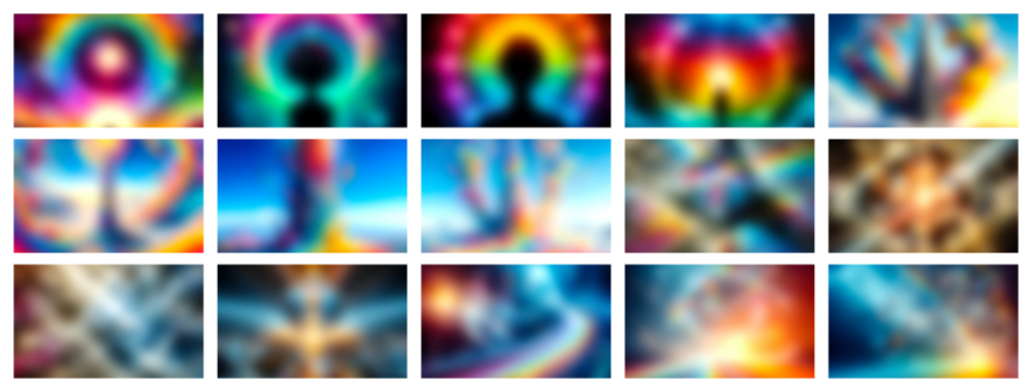 Vibrant abstract blurry gradients of teal blue green yellow orange and red in a grid pattern