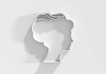 Young woman face side view icon. Elegant silhouette of a female head. Avatar profile sign. 3D render