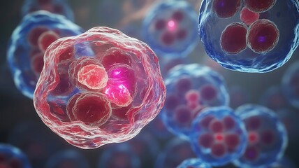 Microscopic view of a single amoeba cell with internal structures visible