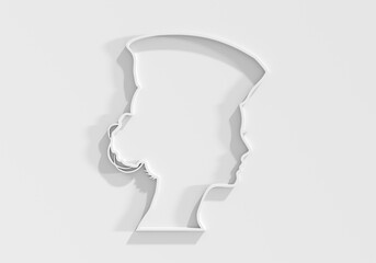 Portrait of flight attendant or policewoman. Face side view icon. Elegant silhouettes of a female head. Avatar profile sign. 3D render