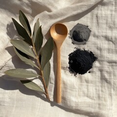 Olive Branch, Spoon, and Pigments Still Life